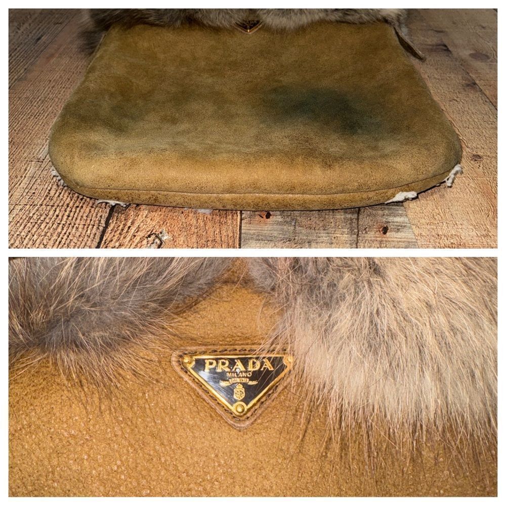 Authentic Prada Real Fox Fur & Suede Shoulder Bag COA In Photos Has Flaws* - Picture 14 of 16